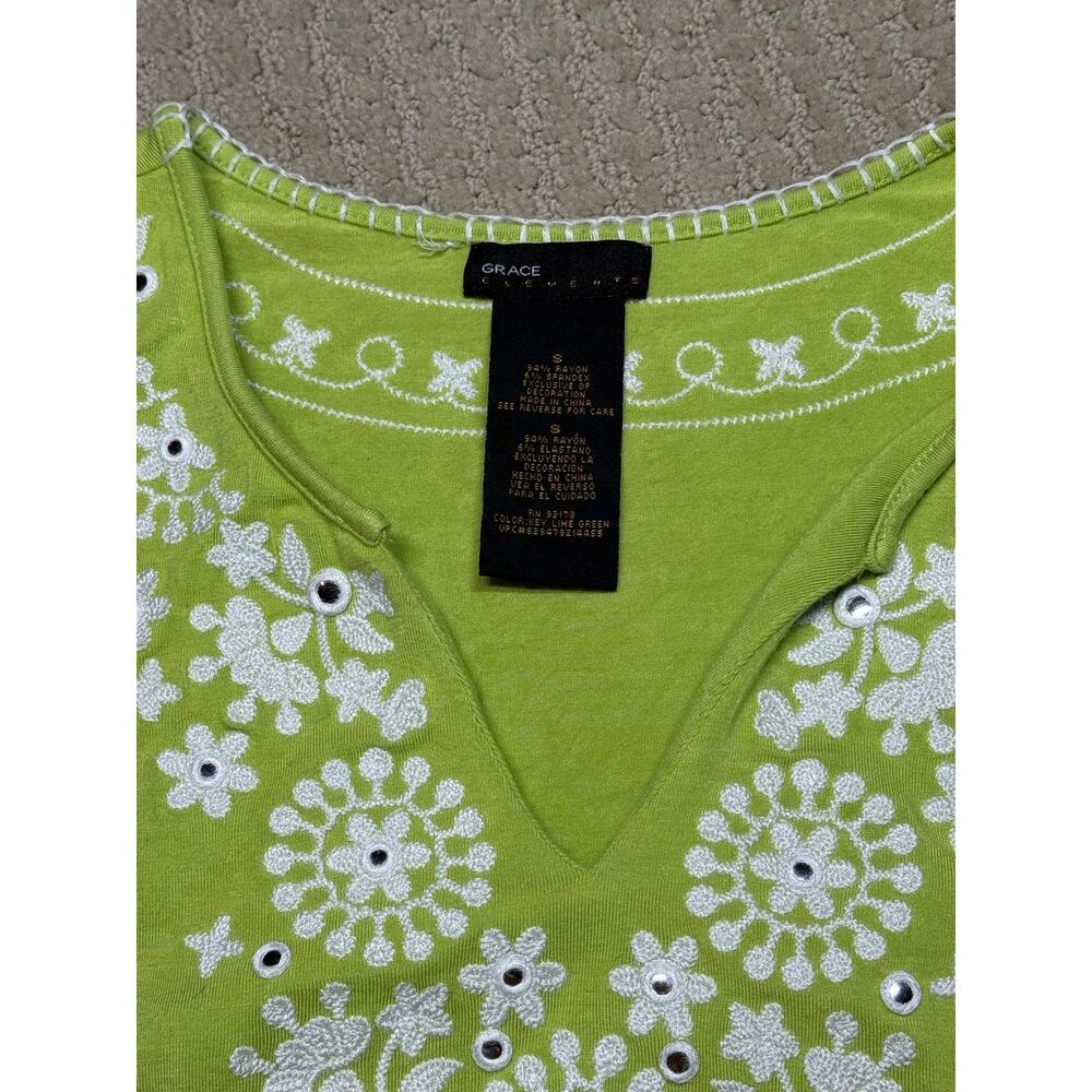Grace Elements Neon Green White Sleeveless Embroidered V-Neck Dress Size Small - Picture 8 of 9